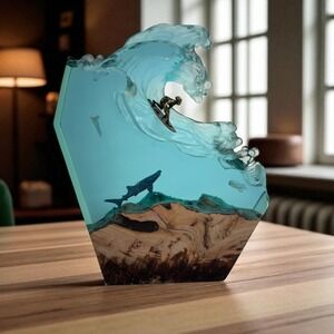 Whale Shark and Surfer Resin Night Light Wood Base‎